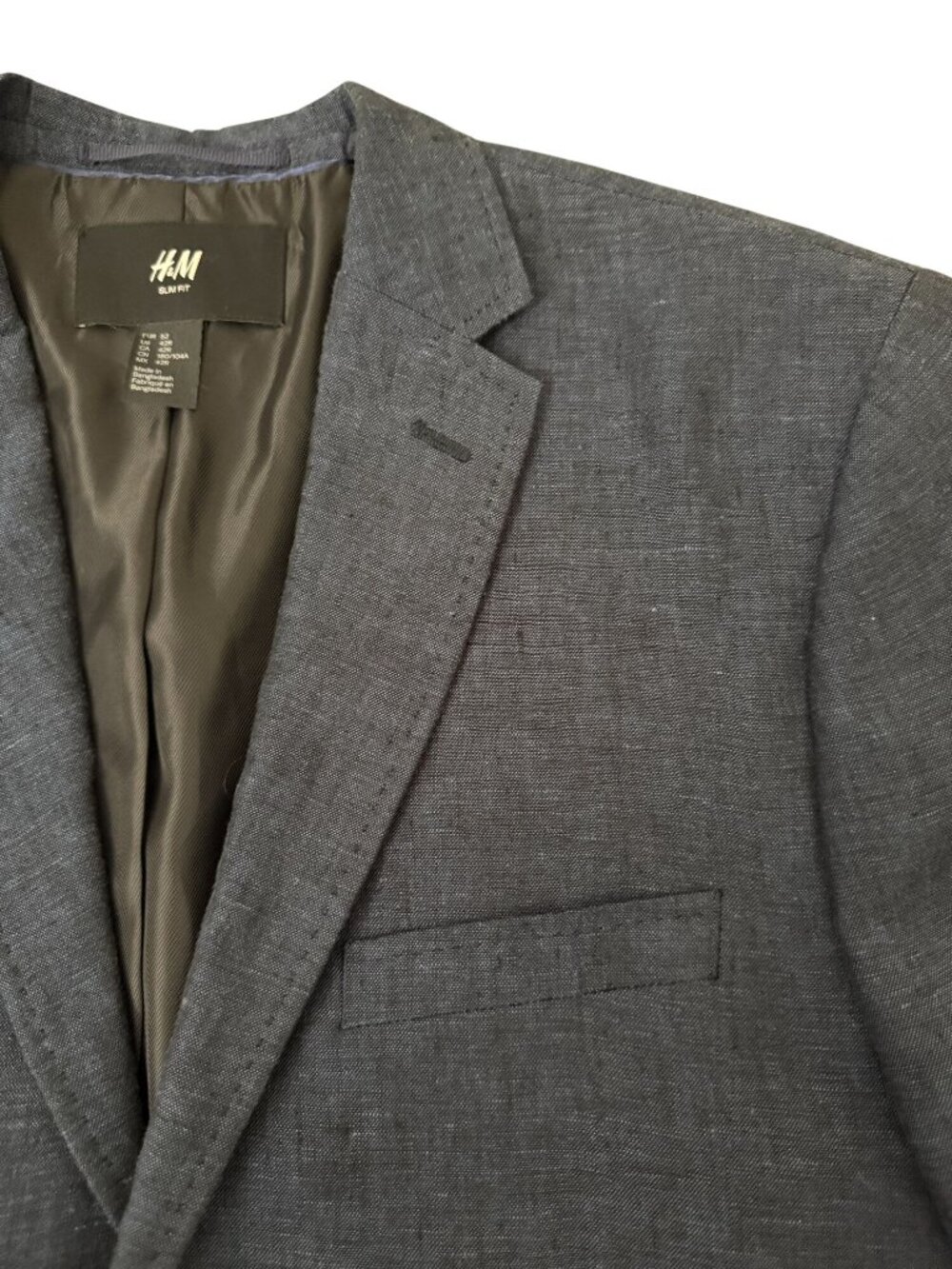 H&M Mens Slim Fit Linen Blazer 42R Blue Lightweight Two-Button Closure Linen - Picture 6 of 16
